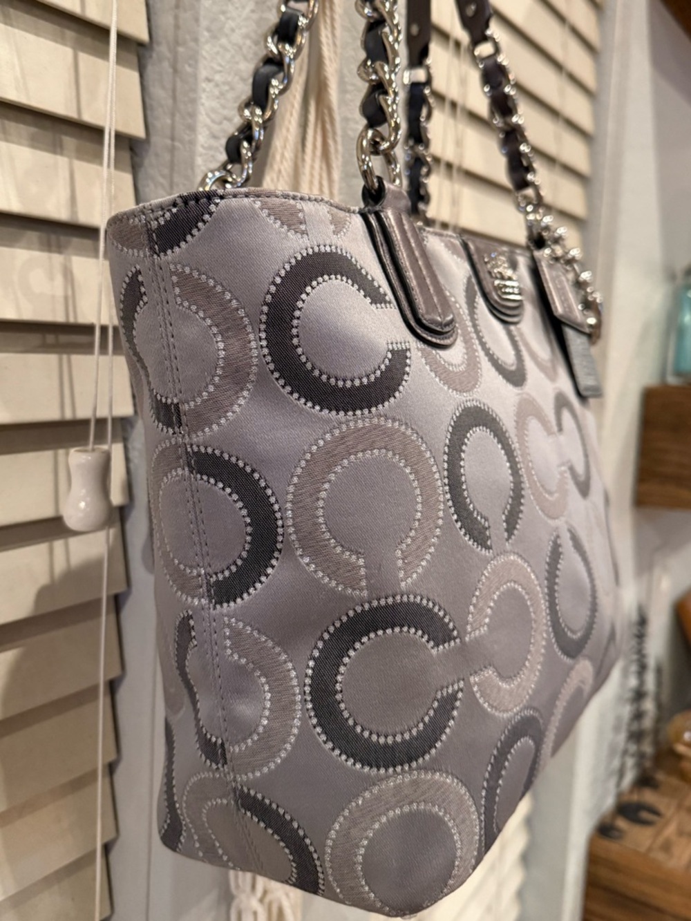 Coach Madison Op Art Sateen Tote in Gray/Silver - Picture 3 of 13